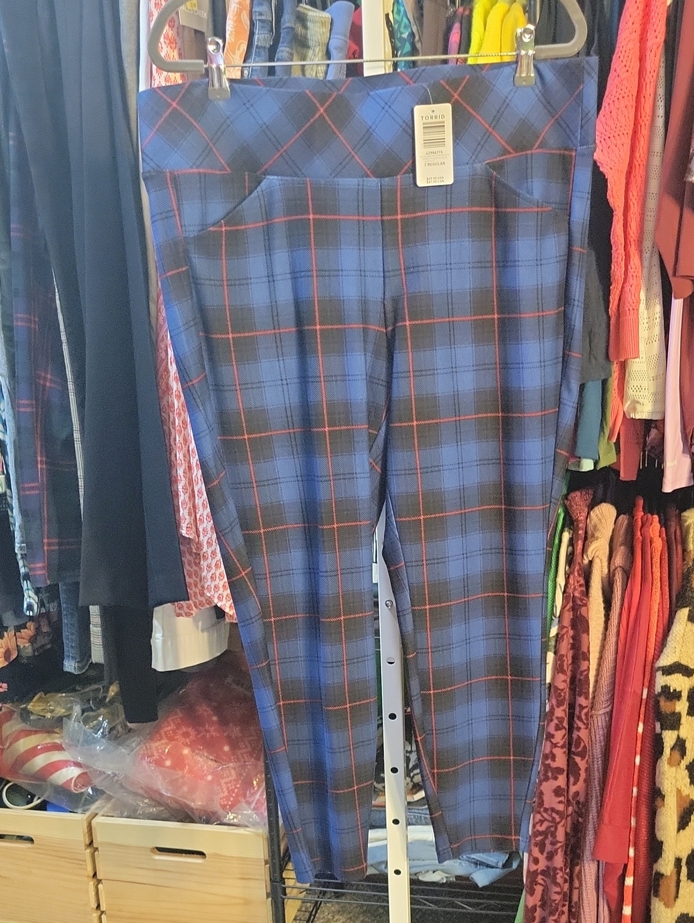 torrid Blue Plaid Pants with Red Windowpane